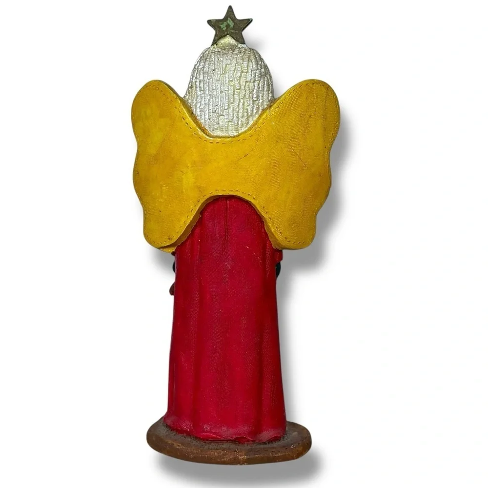 Folk Art Christmas Angel Figurine Star Hand Crafted Polymer Clay Vintage 1990